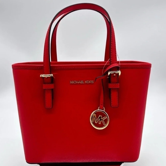 Michael Kors Jet Set Travel Extra-Small Top Zip Tote Bag Red - Picture 1 of 10